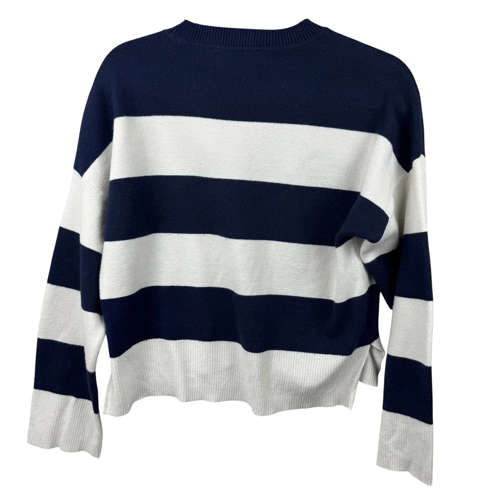 Abercrombie & Fitch Striped Sweater Womens Small Navy White Cropped Nautical - Picture 7 of 13